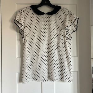 White polka dot blouse with black collar